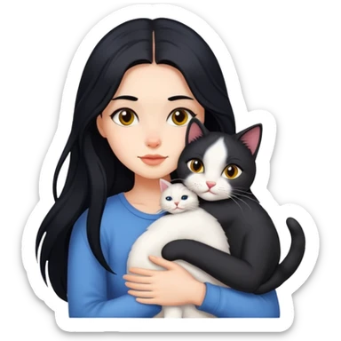 Hot girl with long black hair hugs a cat  sticker