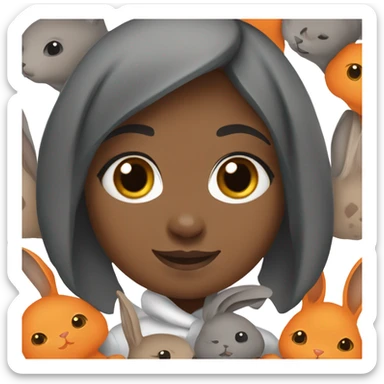 Black Muslim girl holding her 3 cute orange, gray, and mix colored holland lop bunnies sticker