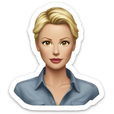 ultra realistic charlize theron wearing shirt sticker