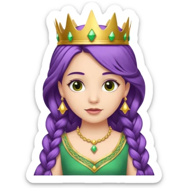 Princesses, with Gold Crown on purple braid hair, with green dress sticker
