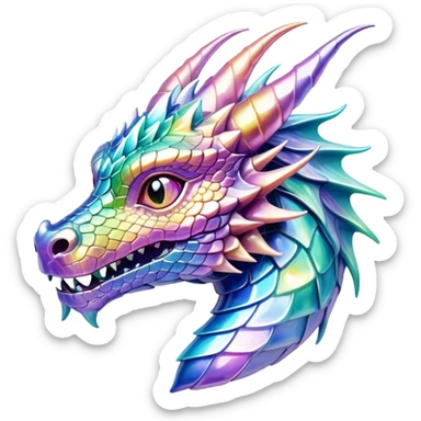 Sparkly glossy Pastel iridescent glass dragon head profile  sticker