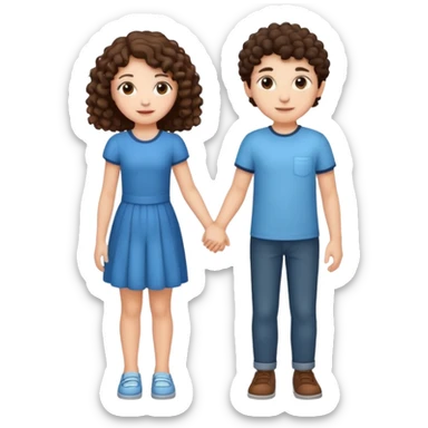 Cute brunette girl and a curly hair boy holding hands sticker