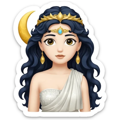 Luna, Goddess of Moon from Roman Deities with long black wavy hair, white sequin toga  sticker