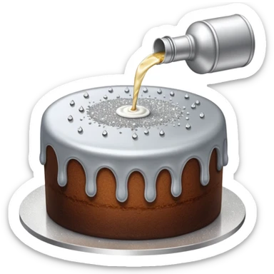 siler glitter being poured onto a cake  sticker