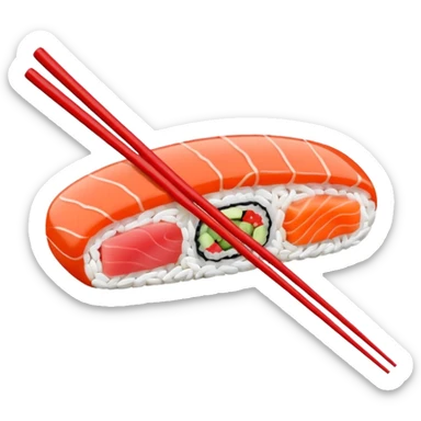 Japanese cuisine humanless avatar in minimalist emoji-style illustration. Sushi and chopsticks, clean lines, red white colors, flat design, calm and modern. sticker
