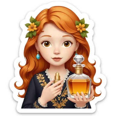 Ginger cute girl in autumn and she has perfume in her hand sticker