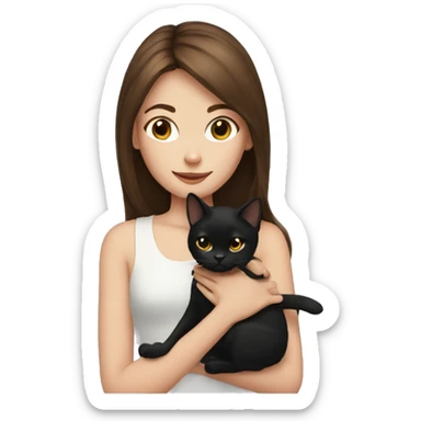 Girl with brown hair holding a black cat sticker