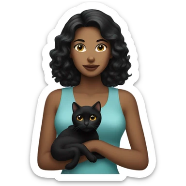 Pretty black haired woman holding Black cat sticker