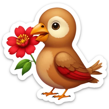 A bird carrying a red flower in its mouse  sticker