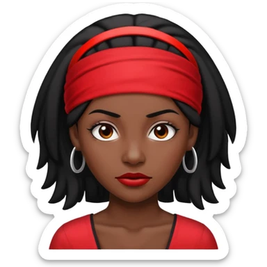 Black woman lawyer with long black hair and red headband, strong and sharp expression sticker