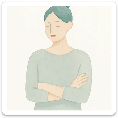 a woman crossing her arms, watercolor art style sticker