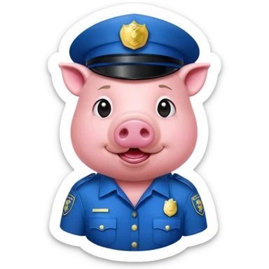 a pig, upright, in a police officer uniform, drooling and looking to the bottom left sticker