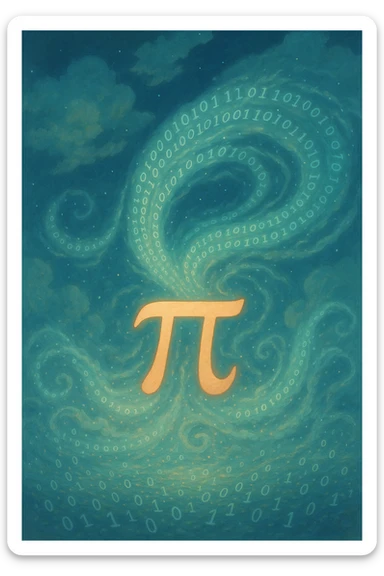  combine the π (pi) math symbol, binary code, and digital mist emerging from it. sticker