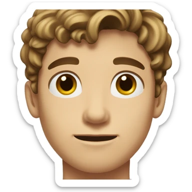 young man with short, slightly wavy brown hair. He has fair skin, dark eyes, and well-defined facial features. sticker