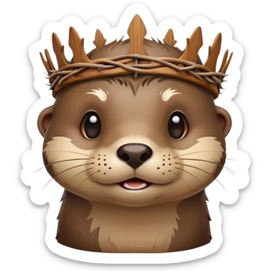 cute confused otter face with wood asymmetric Crown of thorns sticker