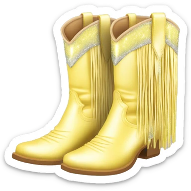 Realistic pastel yellow fashion cowgirl boots with sparkly shiny glitter fringe on them. sticker