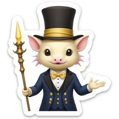 light yellow axolotl with magician hat sticker