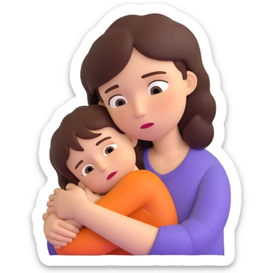 mother hugging sad child, expressive faces sticker
