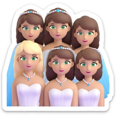 bachelorette party group of 4 girls, one with brown hair, blue eyes, fringe; two with brown hair; one bride with green eyes, blonde shoulder-length hair sticker