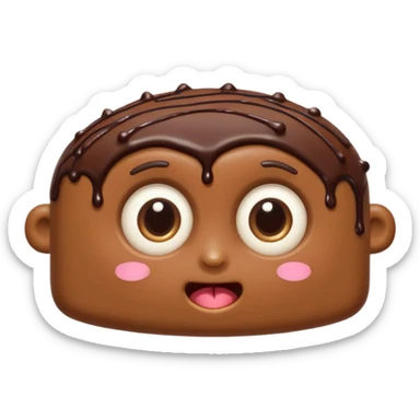 Funny cartoon rectangular chocolate mini pastry, slightly messy and squished, chocolate dripping, big round eyes, wide open mouth, playful surprised expression, text above: "ПАСТИЧКА", chibi style, Twitch emoji style, transparent background, colorful
``


 sticker