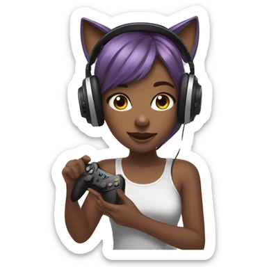 Girl with cat ear headphones holding controller  sticker
