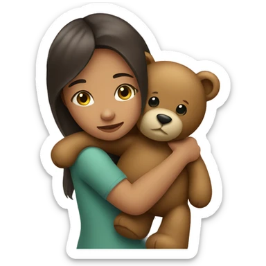 girl hugging a teddy bear sticker
