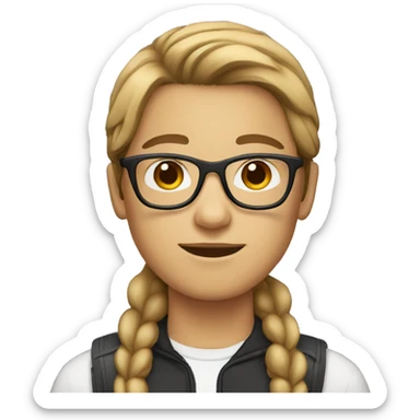 white teen with brown middle part hair and glasses sticker
