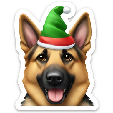 german shepherd with christmas hat sticker