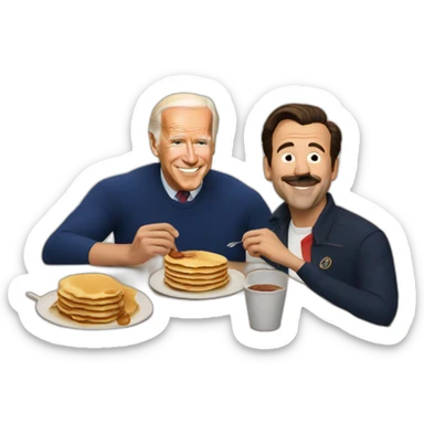 Ted Lasso eating pancakes with Joe Biden  sticker