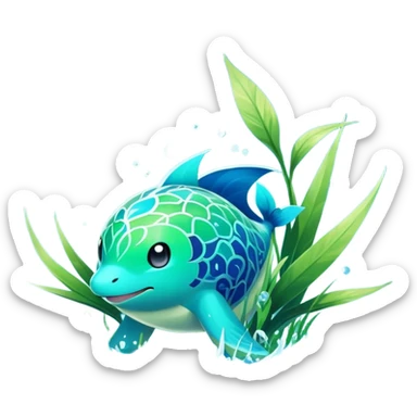 Elemental grass-type-water-type magical colorful exotic animesque Pokémon-Fakémon-animal-creature sticker