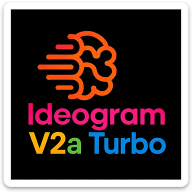 make a non gradient solid but colorful text of "Ideogram V2a Turbo", black background, add this logo too, make it good art for this sticker