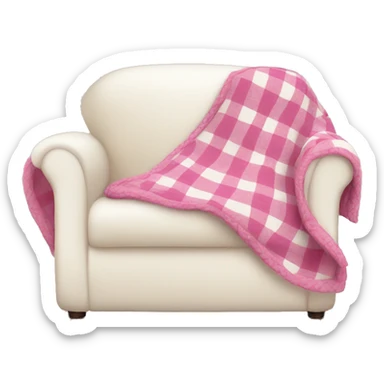 pink plaid blanket on a cozy white couch sticker