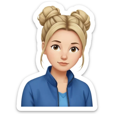 A mom with a messy bin and blue jacket no glasses sticker