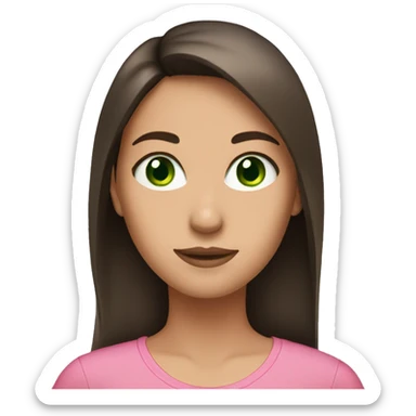 Brunette girl with a pink shirt and green eyes sticker