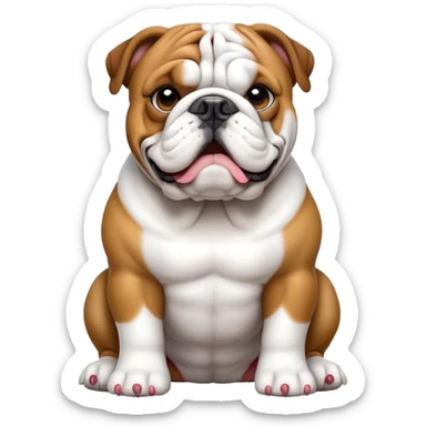 cinematic-[english bulldog]-realistic-full-body-sitting-emoji,-tail-resting-loosely-beside-its-paws,-head-tilted-dramatically,-sleek-[solid white]-fur,-simplified-yet-realistic-focused-features,-highly-detailed,-glowing-with-an-almost-sarcastic-glow sticker