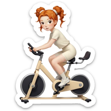 Ginger girl freckles space buns riding stationary bike cream outfit sticker