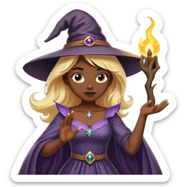 Blond witch girl with pretty dress casting spell on dark black man sticker