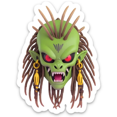 Predator alien with mandibles and dreadlocks sticker