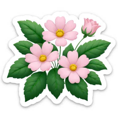 Aesthetic flowers and plants growing from the ground in colours of soft pink matching the deep green leaves (to describe/match with the word flourish) sticker