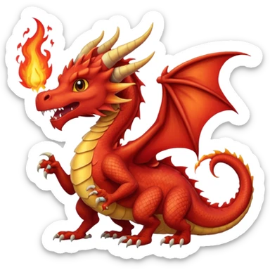 a red wales dragon with breathing fire sticker