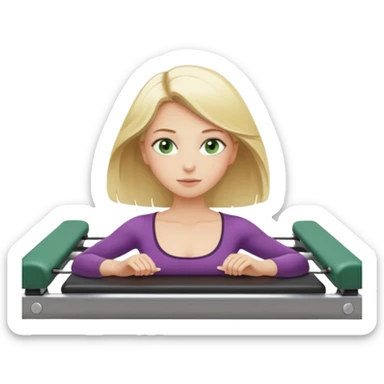 Blonde girl with green eyes and shoulder length blonde hair in a pilates reformer  sticker