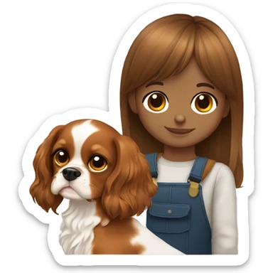 Cute kid with light brown skin and long hair and bangs with a cavalier King Charles spaniel sticker