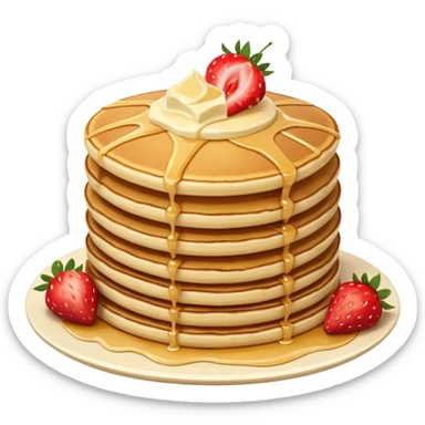 a stack of 3 pancakes with melted white chocolate and strawberries on the top pancake  sticker