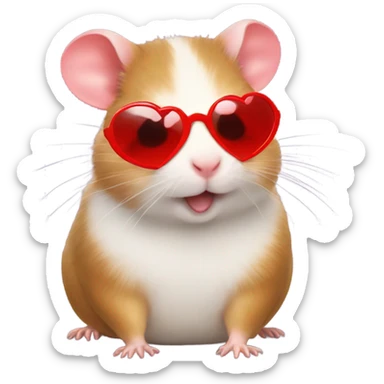 a hamster with red heart sunglasses  sticker