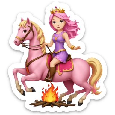 princess woman with pink and blonde hair riding a fire horse sticker