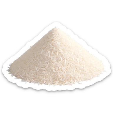 small mound of finely shredded or powdered dried coconut, bright white color, soft fluffy texture, irregular edges, light airy surface, clean 3D rendering, soft lighting, subtle shadows, transparent background, emoji scale sticker
