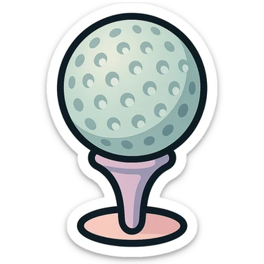 close-up of golf ball on a tee stand, icon-color-outlined style, detailed shading, thin clean outlines, soft rounded features, pastel palette #98B5BC #B5B3C1 #C9A3C9 #E4C0CA #F7DCD1 #F7C0AA, Japanese pop art, sticker look, highly detailed, vector clarity, soft lighting, subtle shadows, transparent background sticker