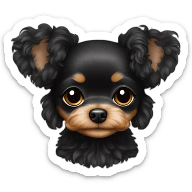 all black toy poodle chihuahua small girl fluffy dog sticker