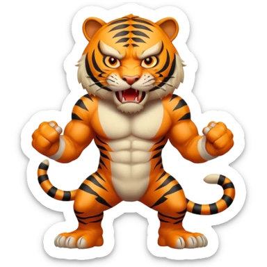 full body of angry tiger with fangs, front face  sticker