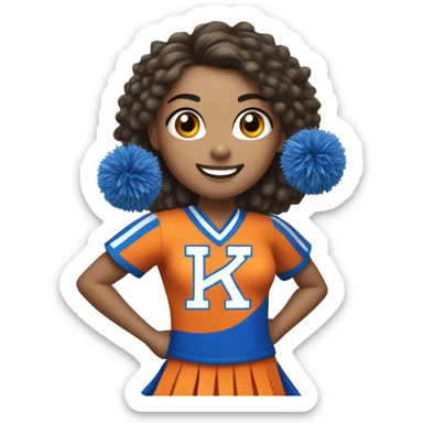 Cheerleader with orange and blue Pom poms and a K1 on Uniform sticker